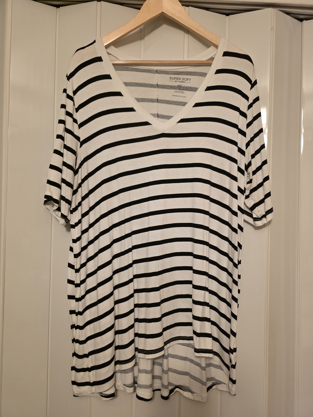 torrid Black and White Striped V-Neck Tee